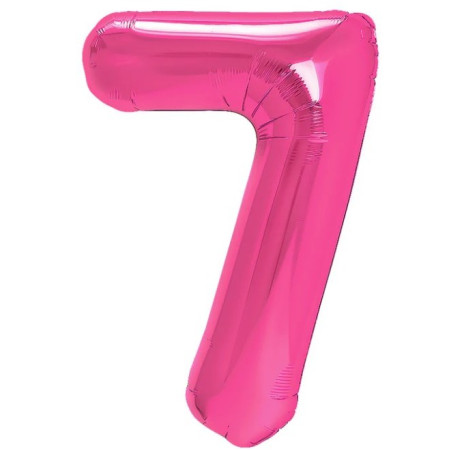 Balon din Folie Metalizata Flippy, Figurina Cifra, Tema Aniversare 40 cm, Ambalaj Individual, Pai inclus, Umflare cu Aer sau Heliu, Roz, Cifra 7