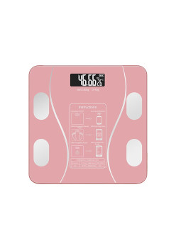 Cantar Electronic Inteligent De Baie Flippy Cu Aplicatie Smart, Corporal, Ecran Digital Iluminat, Termometru, Suporta Maxim 180 Kg, 26 x 26 cm, Baterii, Roz