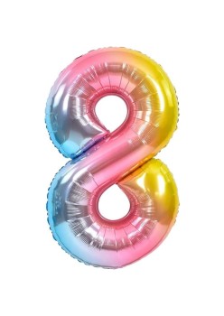 Balon din Folie Metalizata Gradient Flippy, Figurina Cifra, Tema Aniversare 100 cm, Ambalaj Individual, Pai inclus, Umflare cu Aer sau Heliu, Multicolor, Cifra 8