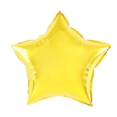 Balon din Folie Metalizata, Flippy, Figurina Stea, Model Simplu, Tematica Aniversare, 40 cm, Ambalaj Individual, Pai Inclus, Umflare cu Aer sau Heliu, Auriu