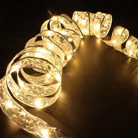 Panglică LED de Crăciun Flippy Aurie, lungime 2 m , 20 LED-uri, Baterii, Alb cald