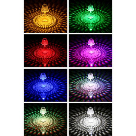 Lampa de birou pe LED RGB 16, Flippy, dimmer tactil, 3 nivele de intensitate, incarcare USB, 3W, Cristal Acrilic, cu telecomanda, forma pahar, transparent