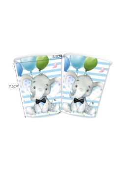Set 10 Pahare, Flippy, Imprimeu Elefant, din Carton, 7.5 x 8.5 cm, Albastru