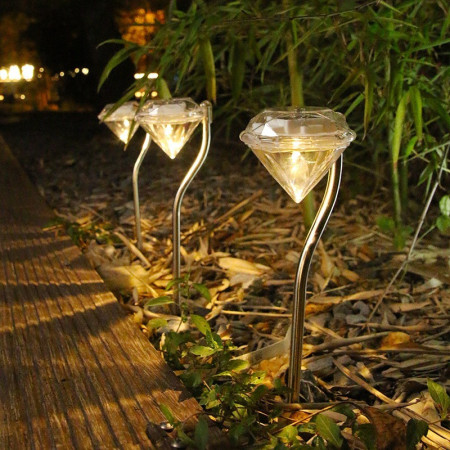 Lampă Solară LED pentru Grădină, Design Tip Diamant, Iluminare Alb Cald, IP65, 30 cm