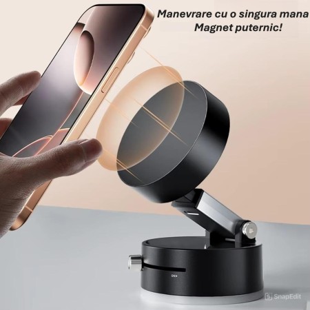 Suport magnetic Flippy pentru  telefon, pliabil si retractabil pe ambele parti, pentru toate telefoanele mobile, negru