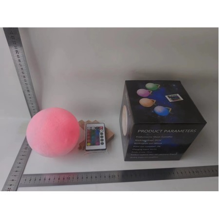 Lampa de veghe in forma de luna cu stele 3D Moon Light, Acumulator integrat, alimentare USB, stand din plastic inclus, 13 cm, 16 culori, Multicolor, Telecomanda inclusa, Flippy