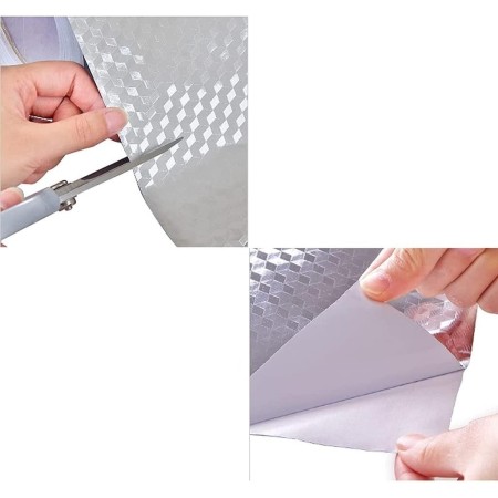 Autocolant de Bucatarie, Flippy, Autoadeziv, Impermeabil, Rezistent la Temperaturi Ridicate, din PVC, 40 x 300 cm, Model Cub 3D, Argintiu