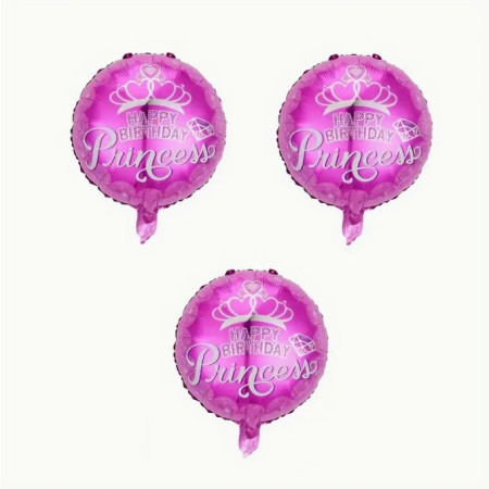 Balon din Folie Metalizata, Flippy, Figurine, Model Princess, Happy Birthday, Tematica Aniversare, 45 cm, Ambalaj Individual, Pai Inclus, Umflare cu Aer sau Heliu, Multicolor