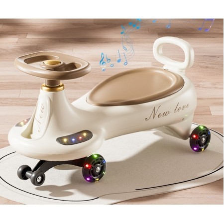 Masinuta de Rasucit, Flippy, 1-8 Ani, Anti-rasturnare, Roti Silentioase, Impingere, Bluetooth, 66 x 32 x 37 cm, Bej