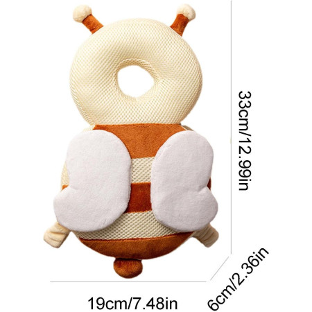 Pernă Rucsac BabyBee, Protecție pentru Cap, Tetieră cu Design Aerisit, Model Albinuță, 33x6x19 cm, 180 g, Maro/Bej