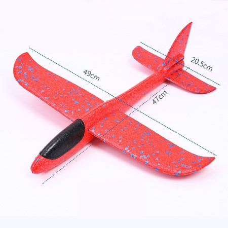 Avion planor zburător pentru copii, din polistiren, 47 cm, Rosu