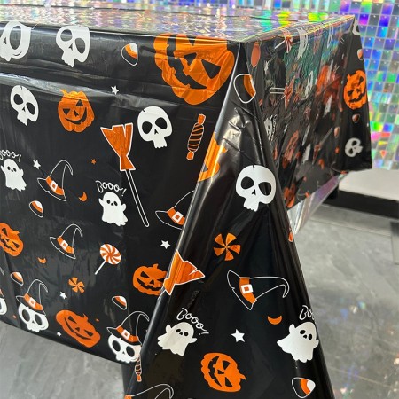 Fata de Masa, Flippy, din Folie, Imprimeu Halloween - Boo, 137 x 274 cm, Negru