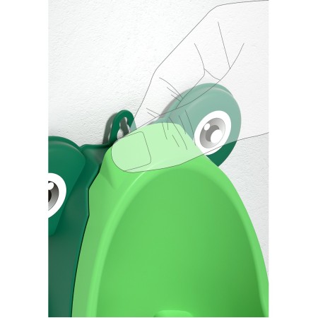 Pisoar pentru Baieti, Flippy, 0-8 Ani, in Forma de Broasca, Perie Inclusa, Montare pe Perete, Carlig Autoadeziv Inclus, 29 x 22.5 cm, Verde