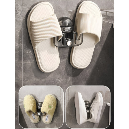 Suport pentru Incaltamintea de Casa, Flippy, fara Perforare, Montare pe Perete, Prindere Adeziva, 11.6x11x4.8cm, Gri Transparent
