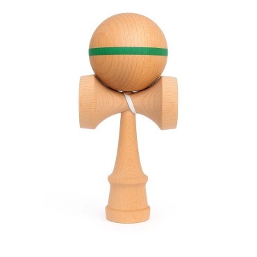 Jucarie Interactiva Kendama, Flippy, din Lemn, 18 cm, Joc de Indemanare pentru Copii si Adulti, Model cu Dunga, Verde