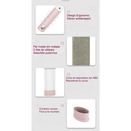 Perie Electrostatica, Flippy, Pentru Curatarea Parului/Scamelor de pe Haine si Tapiterii, 2 Fete, Autocuratare, 31 x 8.5 cm, Roz