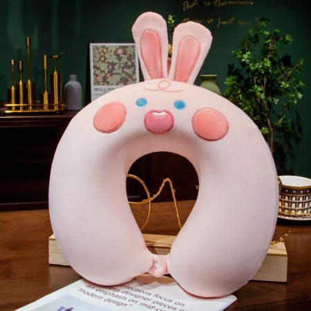 Pernă TravelBunny, Suport Ergonomic pentru Gât și Cap, Spumă cu Memorie, 30x30 cm, Sistem de Prindere cu Capse, Roz