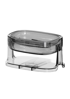 Savoniera cu Suport 2 in 1, Flippy, Pentru Perete sau Blat, PET, Scurgere Optima, GriTransparent