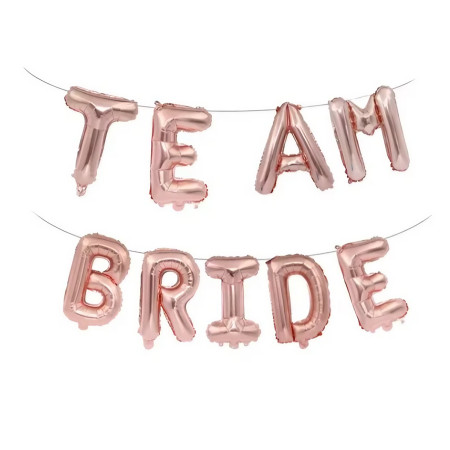 Set Baloane din Folie Metalizata, Flippy, Model Team Bride, Litere de 40 cm, Tema Iubire, Baloane Party, Ambalaj Individual, Pai Inclus, Umflare cu Aer sau Heliu, Roz