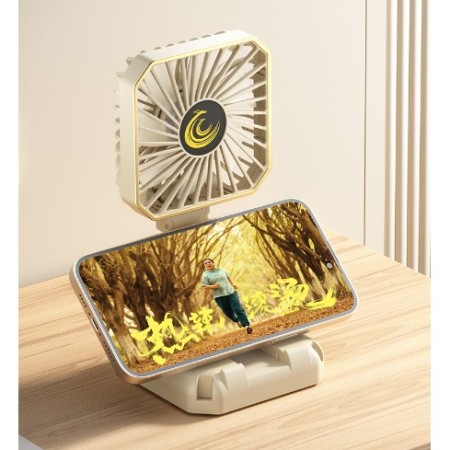 Ventilator Portabil, Flippy, de Gat, de Birou, Suport Telefon, 14 x 7 cm, Incarcare USB, din ABS, 3 Viteze, Alb