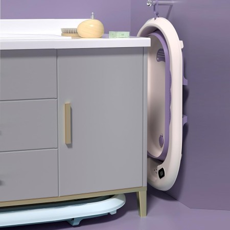 Cada Baie Pliabila pentru Copii 0-6 Ani – Cu Termometru, Perna Suport, Model Balena, Mov, 81.5 x 49 x 21.5 cm