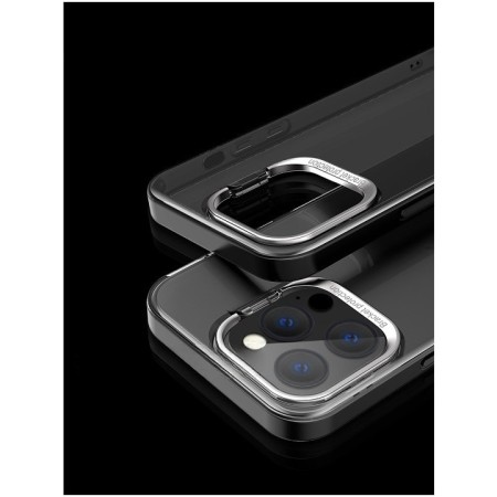 Husa de protectie pentru iPhone 14 Plus, cu suport metalic pentru camera, Bracket Series, Flippy, Protectie Antisoc, PC mat, silicon moale pe margini, Negru