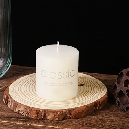 Lumanare Decorativa, Flippy, din Parafina, Cilindrica, Fara Fum si Fara Parfum, 7 x 7 cm, 260 g, Ardere 36h, Ivory Alb