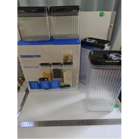 Cutii de Depozitare Alimente, Flippy, Set din 4 Cutii de tip Container, Recipiente pentru Cereale in Bucatarie, Transparente cu Capac Negru
