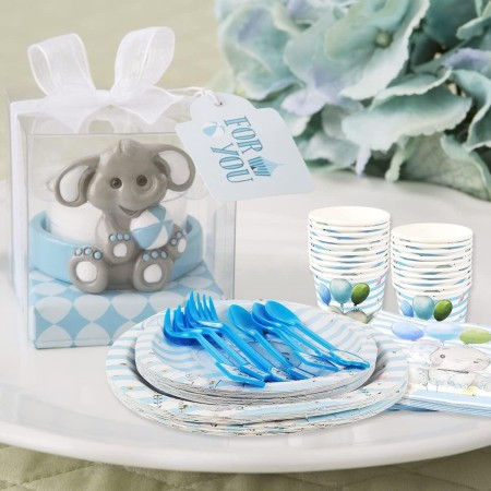 Set 20 de Servetele de Masa, Flippy, Imprimeu Elefant, din Hartie, 16.5 x 16.5 cm, Albastru