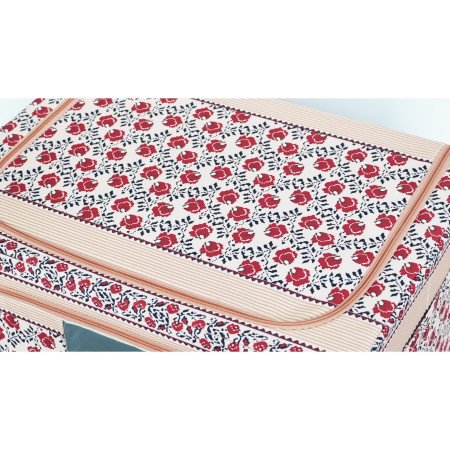 Cutie de Depozitare Pliabila cu 2 Usi de Acces si Fereastra Frontala, Fermoar Bidirectional, 66 L, Bumbac si In, 52 x 42 x 39 cm, Model Traditional 7