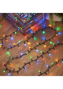 Instalatie de Craciun beculet in 6 colturi, 8 jocuri de lumini, liniara, 10 m, din care 1 m cablu priza 220V, 100 LED, controler, fir negru, multicolor