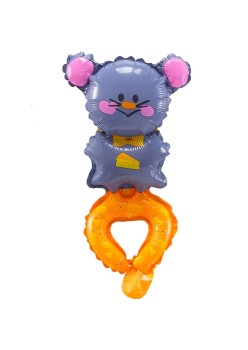 Balon din Folie Metalizata, Flippy, Figurine Animalute, Tip Bratara, Model Soricel, Ambalaj Individual, Pai Inclus, Umflare cu Aer sau Heliu, Gri