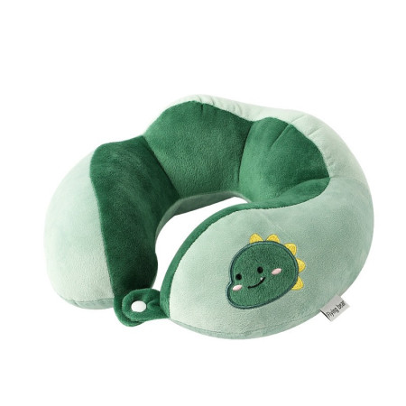 Pernă de Călătorie pentru Gât și Cap, Confort Ergonomic, Umplutură Moale din Bumbac, Model Brodat Dinozaur, 28x28x10 cm, Verde