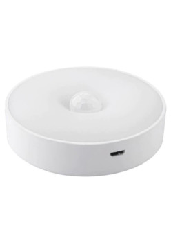 Lampa de Veghe LED, Flippy, cu Senzor de Miscare, Doua Tipuri de Lumina Alb Rece, Incarcare USB, Intrerupator On/Off/Auto, 0.6W, 300mAh, Design Rotund, Alb, 8.5x2.3 cm