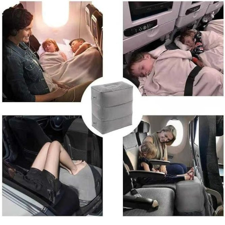 Pernă Gonflabilă Multifuncțională, 3 Straturi cu Înălțime Reglabilă, Suport pentru Picioare și Cap, 17.8 x 25.4 x 42.9 cm, Gri Închis