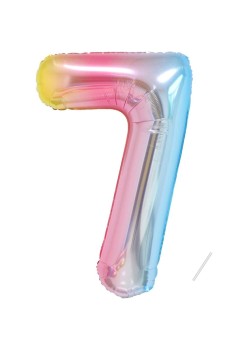 Balon din Folie Metalizata Gradient Flippy, Figurina Cifra, Tema Aniversare 100 cm, Ambalaj Individual, Pai inclus, Umflare cu Aer sau Heliu, Multicolor, Cifra 7