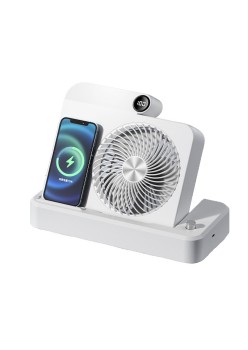Ventilator 2in1, Flippy, Functie Incarcare Telefon Wireless, 100 Trepte de Viteza, 2400 mAh, 5V, 2A, 25 x 16.5 x 24 cm, Alb