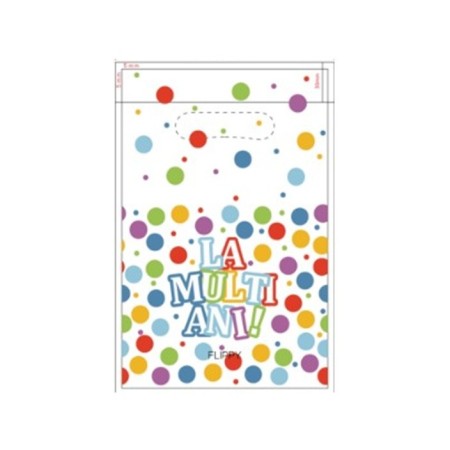 Set 10 Pungi de Cadou, Flippy, Colectia LA MULTI ANI, 16.5 x 25 cm, din Plastic, Multicolor