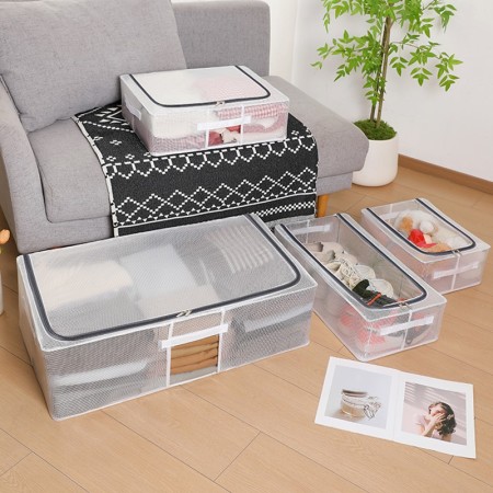 Cutie Depozitare Sub Pat, 80x47x24 cm, Transparenta, cu Manere si Fermoar, Organizator Haine si Lenjerii