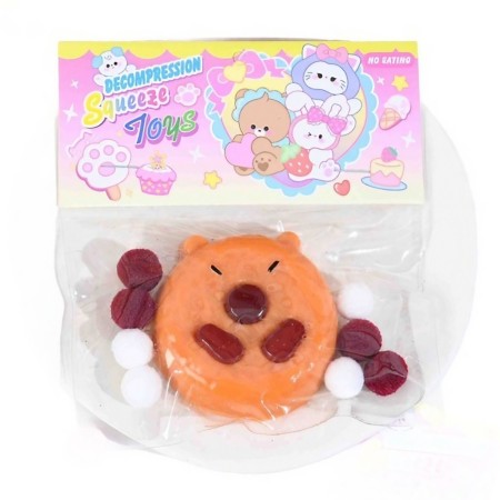 Jucarie Antistres Squishy, Flippy, cu Revenire Lenta, Forma de Biscuite Rotund, Model Capybara, 7x6.5 cm, 55g, Ambalaj Transparent, Maro