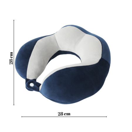 Pernă de Voiaj pentru Gât, Bumbac Moale, Suport Ergonomic cu 4 Zone de Confort, Sistem de Prindere cu Capse, Ideală pentru Călătorii, Birou, Mașină, Albastru