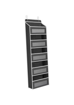 Organizator Suspendat pentru Usi, Flippy, din Nailon si Plasa, Baza de Carton Ingrosat, 5 Buzunare Principale + 5 Buzunare Laterale, 146 x 40 x 17 cm, 2 Carlige Incluse, Negru