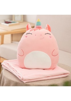 Patura 2in1 pentru Pat sau Canapea, Flippy, Model Jucarie Unicorn cu Spatiu de Depozitare Patura, Microfibra, 1x1.7 m, Roz