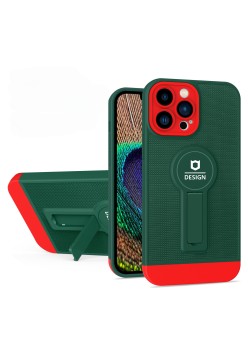 Husa Armor Design cu Stand pentru Samsung S21 FE Verde/Rosu, Suport Auto Magnetic, Protectie Antisoc, Flippy