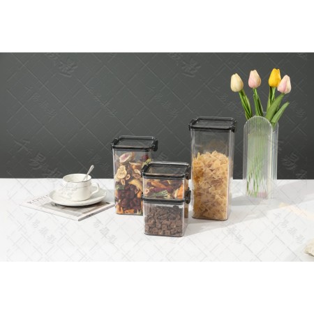 Set 4 Cutii depozitare pentru bucatarie, Flippy, 1x0.46 L, 2x0.7 L, 1x1.3 L