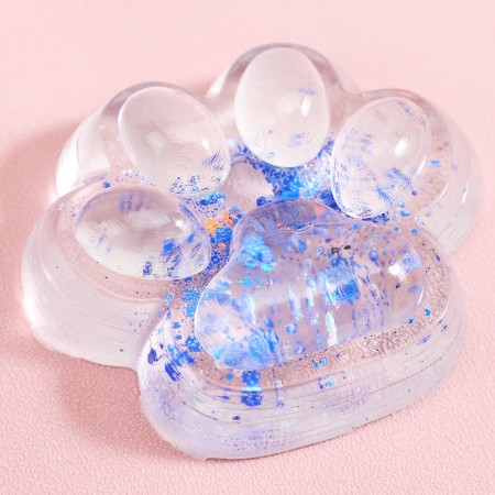 Jucarie Antistres Squishy, Flippy, cu Revenire Lenta, Model Cat Paw, 6.5 x 7 cm, din Tpr, 4-6 Ani, Model 4 Sclipici, Transparent