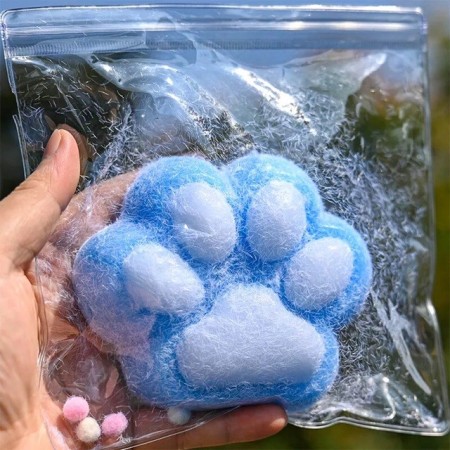 Jucarie Interactiva Squishy, Flippy, Model Cat Paw, Revenire Lenta, din TPR, +3 Ani, 7.5 cm, Textura Puf, Albastru