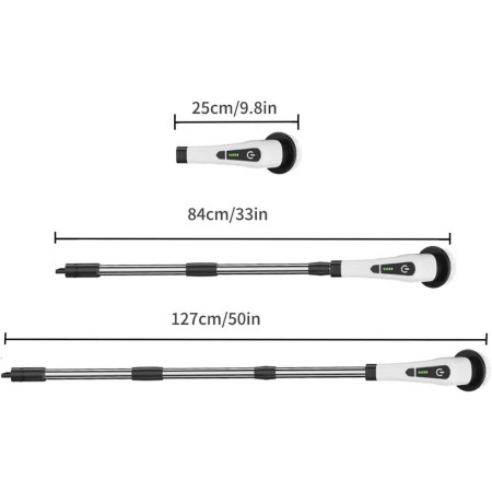 Perie Electrica de Curatare, Flippy, pentru Gresie, Baie, Bucatarie, 25x20x9.5 cm, cu 9 Capete, Maner Extensibil Detasabil 84-127cm, Incarcare USB-Type C, Rotire 360 de Grade, 3000 mAh, Culoare: Alb