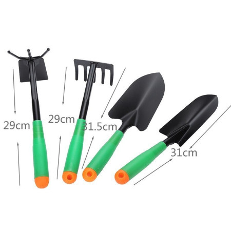 Unelte Grădinărit, Set 4 pentru Plantare și Îngrijire Plante, PVC + Carton, Verde, 31.5x8.5 cm