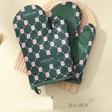 Manusi de copt, rezistenta 330 grade, textil si cauciuc, 26.5x18 cm, 2 bucati, Verde